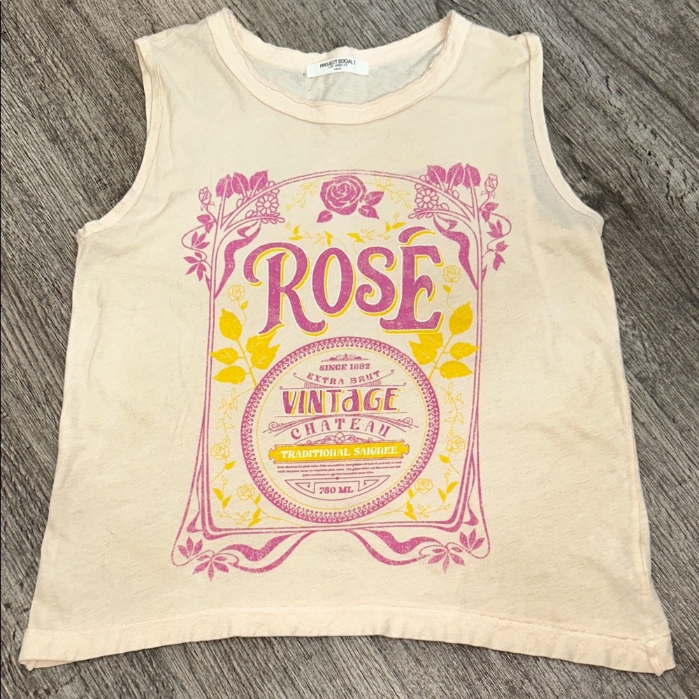 Project Social T Rosé Vintage Graphic Tank Oversized Cream Sleeveless Small
